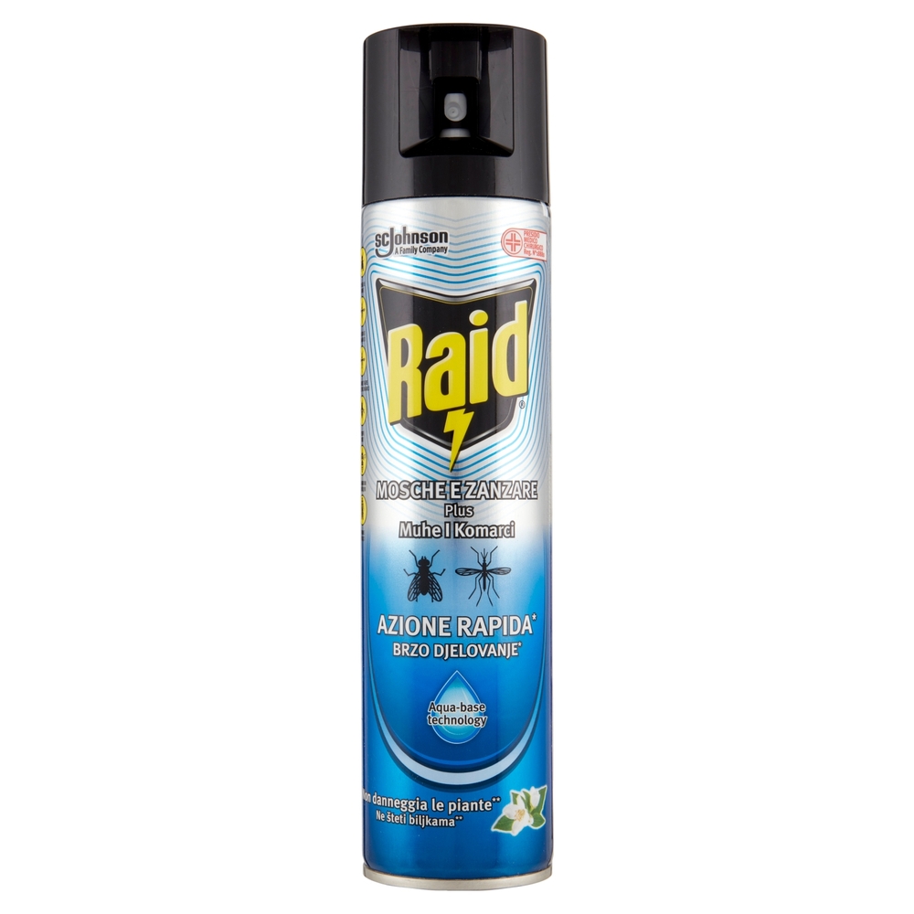 Raid Mosche e Zanzare Spray Aqua Base Insetticida, Antizanzare e Antimosche,  Azione Rapida, 400 ml